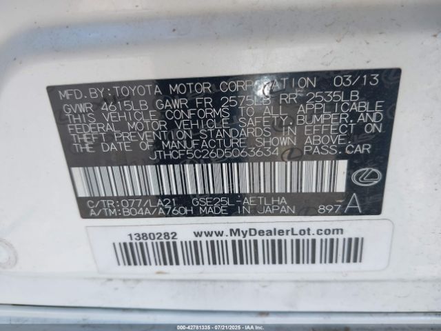 2013 LEXUS IS 250 JTHCF5C26D5063634 Photo 8