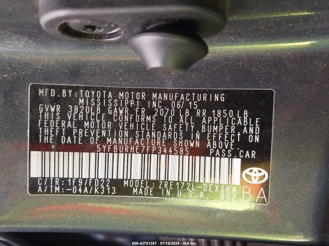 5YFBURHE7FP344585 Toyota 2zr-fe