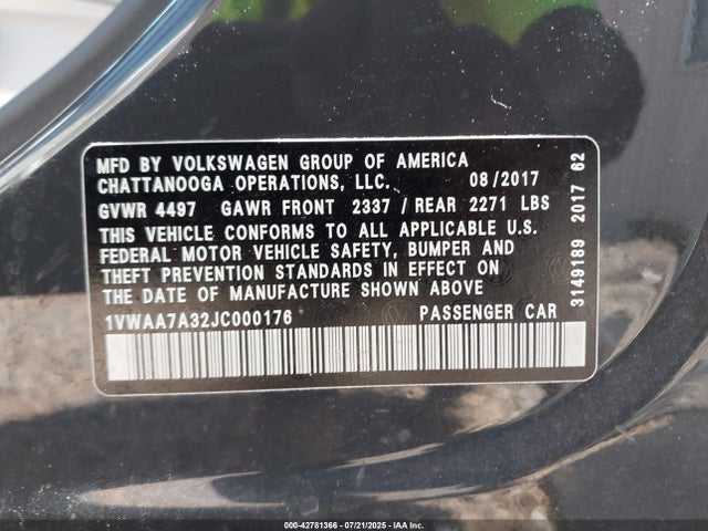 1VWAA7A32JC000176 Volkswagen 2.0 tsi