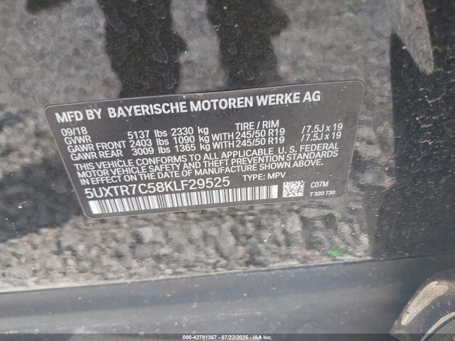 5UXTR7C58KLF29525 BMW X3
