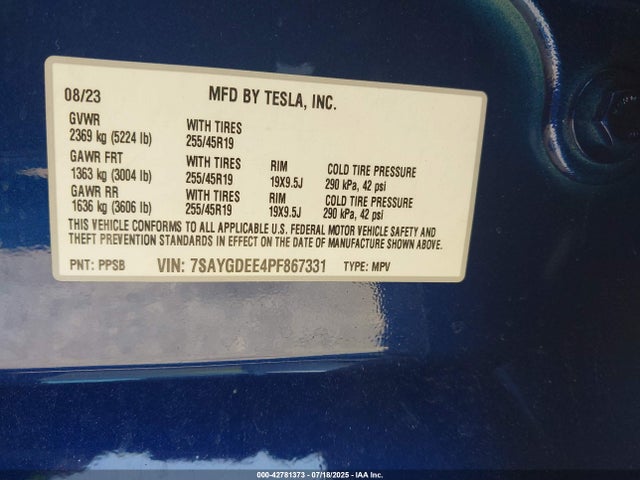 2023 TESLA MODEL Y 7SAYGDEE4PF867331 Photo 8