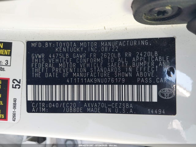 4T1T11AK9NU076179 Toyota a25a-fks