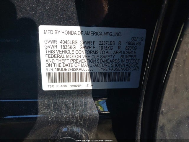 Acura k24v7 2019 19UDE2F82KA005355 Image 9