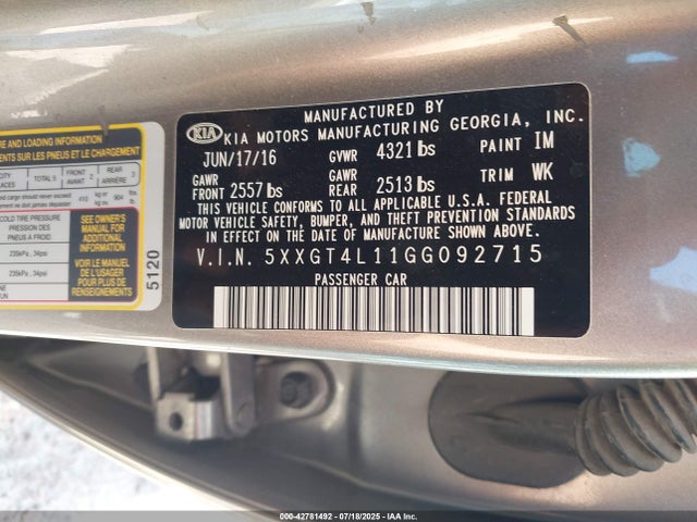5XXGT4L11GG092715 KIA t-gdi gamma