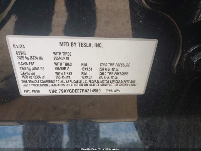 2024 TESLA MODEL Y 7SAYGDEE7RA214959 Photo 8