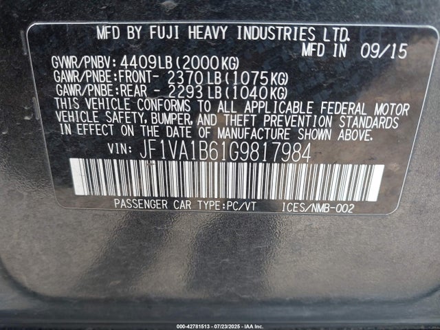 JF1VA1B61G9817984 Subaru 2.0 dib turbo