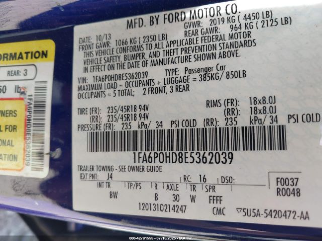 2014 FORD FUSION 1FA6P0HD8E5362039 Photo 8