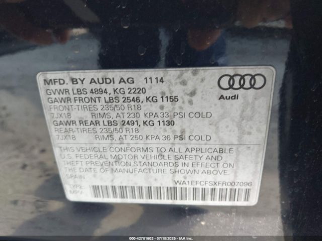 2015 AUDI Q3 WA1EFCFSXFR007096 Photo 8