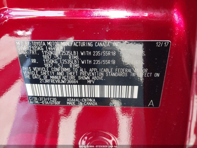 Toyota 2ar-fe 2018 2T3RFREV8JW736664 Image 9