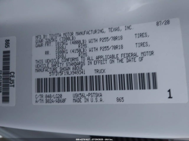 5TFDY5F19LX949341 Toyota 3ur-fe