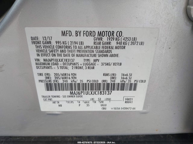 MAJ6P1ULXJC183137 Ford 2018