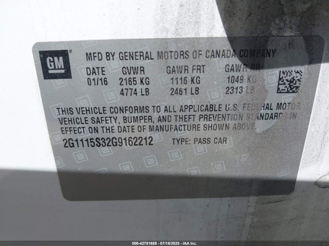 2G1115S32G9162212 Chevrolet lfx - sidi, vvt, e85 max, alum gm