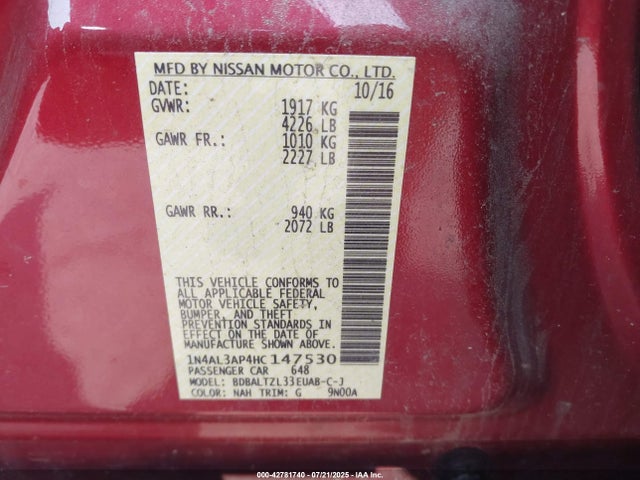 1N4AL3AP4HC147530 Nissan 2017