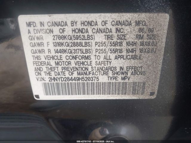 2009 ACURA MDX 2HNYD28449H520375 Photo 8