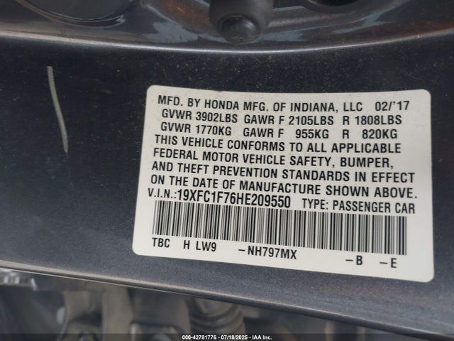 Honda l15b7 2017 19XFC1F76HE209550 Image 9