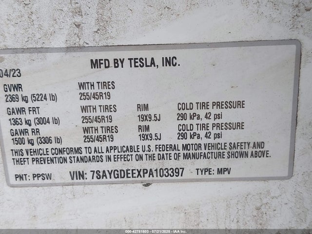 2023 TESLA MODEL Y 7SAYGDEEXPA103397 Photo 8
