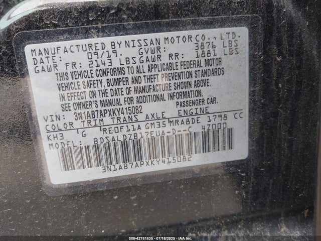 3N1AB7APXKY415082 Nissan 2019