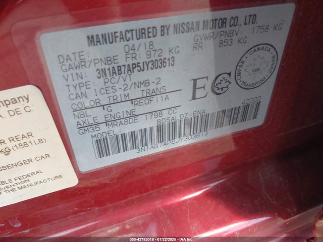 Nissan Sentra 2018 3N1AB7AP5JY303613 Image 9