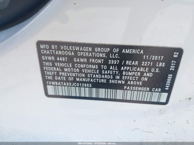 1VWBA7A3XJC012953 Volkswagen 2.0 tsi