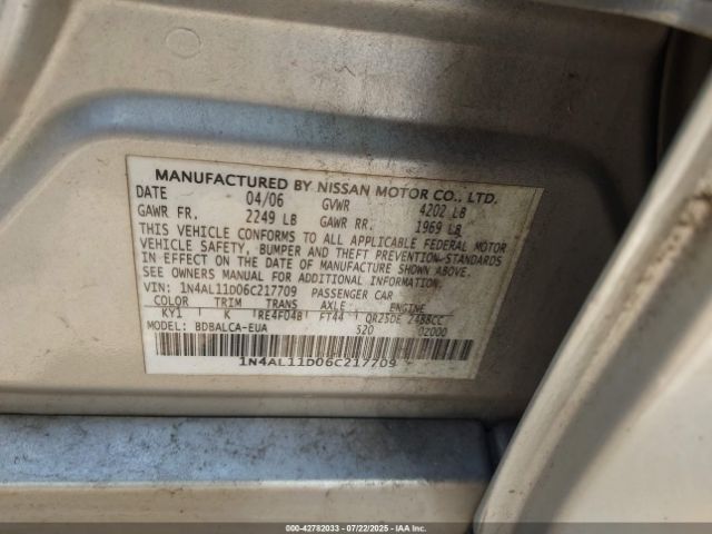 2006 NISSAN ALTIMA 1N4AL11D06C217709 Photo 8