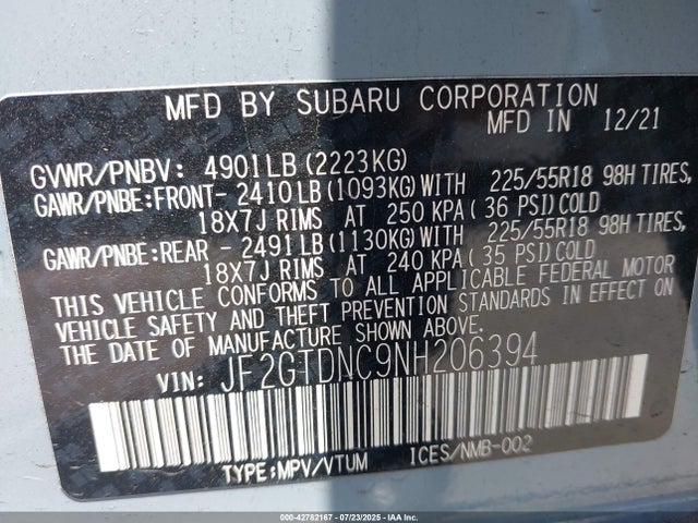 Subaru na 2022 JF2GTDNC9NH206394 Image 9