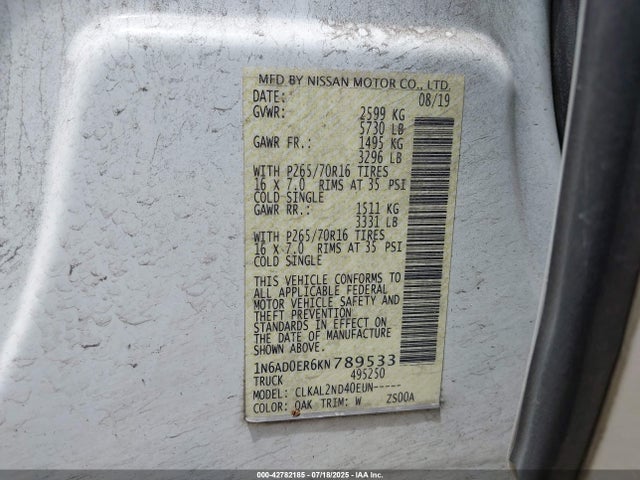 Nissan 2019 2019 1N6AD0ER6KN789533 Image 9
