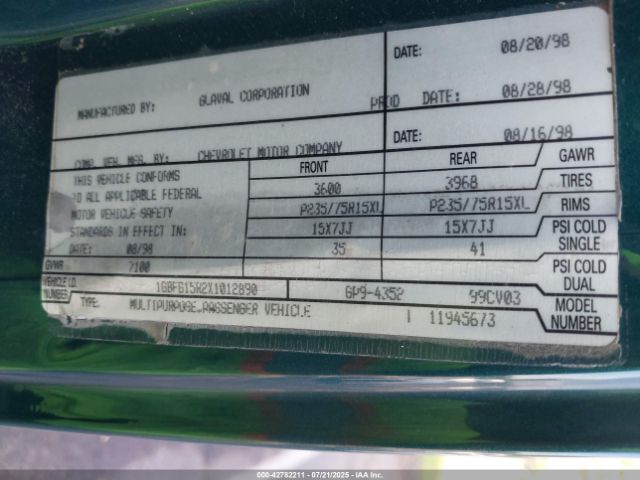 1999 CHEVROLET EXPRESS 1GBFG15R2X1012890 Photo 8