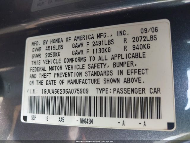 2006 ACURA TL 19UUA66206A075909 Photo 8