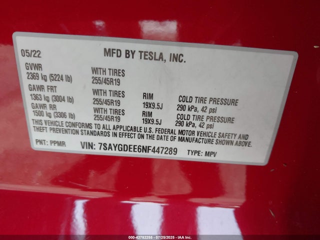 2022 TESLA MODEL Y 7SAYGDEE6NF447289 Photo 8