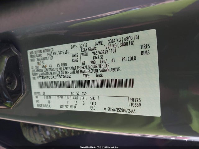 Ford 5.0l 4v 2018 1FTEW1C5XJFB70432 Image 9