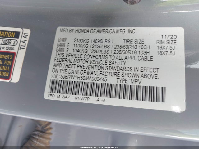 5J6RW1H56MA000445 Honda l15be