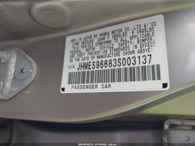 2003 HONDA CIVIC JHMES96683S003137 Photo 8