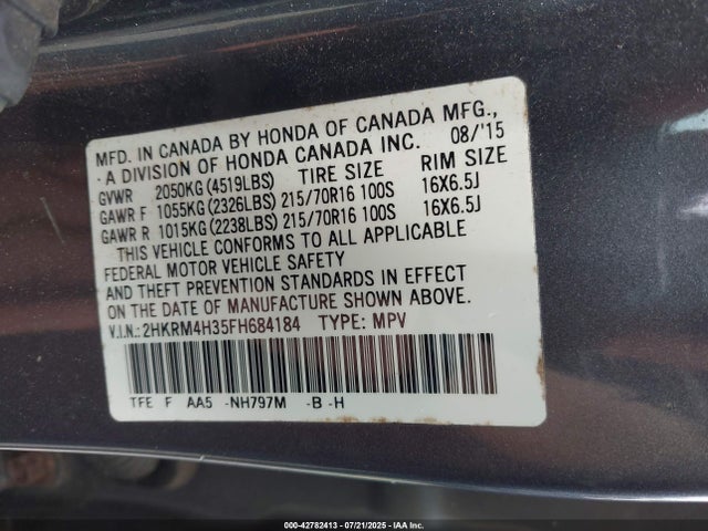 2HKRM4H35FH684184 Honda k24w9