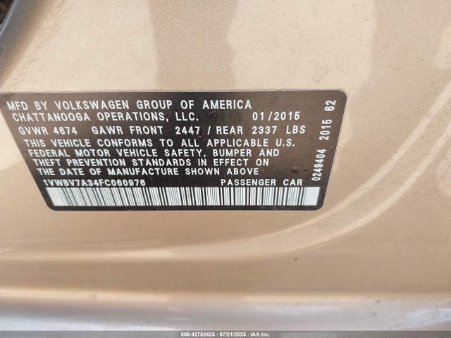 Volkswagen Passat 2015 1VWBV7A34FC060976 Image 9