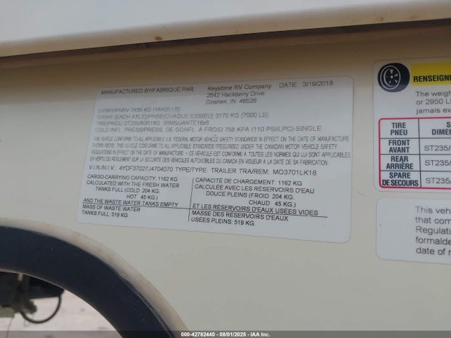 4YDF37027J4704070 Keystone keystone