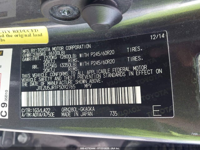 Toyota 1gr-fe 2015 JTEZU5JR1F5092765 Image 9