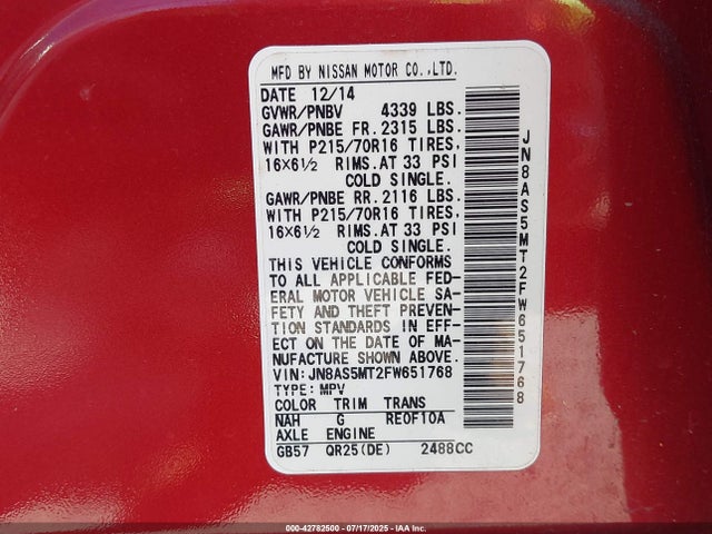 JN8AS5MT2FW651768 Nissan 2015