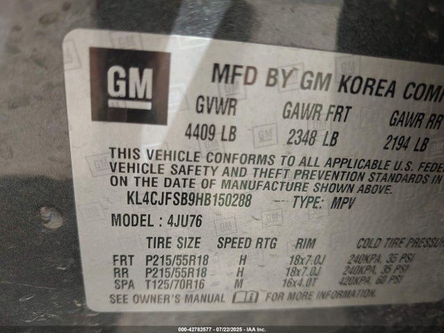 Buick luv mfi, vvt: variable valve timing, alum, e85 max 2017 KL4CJFSB9HB150288 Image 9