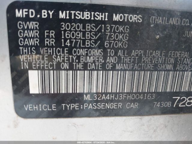 2015 MITSUBISHI MIRAGE ML32A4HJ3FH004163 Photo 8