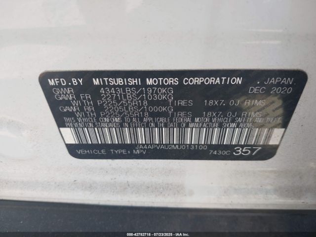 2021 MITSUBISHI OUTLANDER SPORT JA4APVAU2MU013100 Photo 8