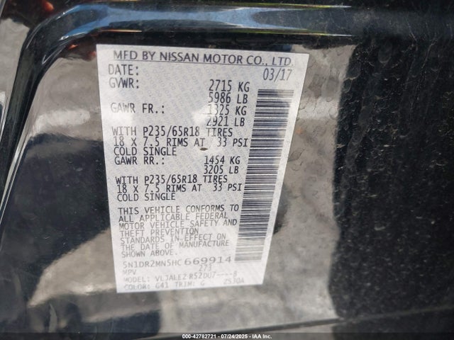 Nissan Pathfinder 2017 5N1DR2MN5HC669914 Image 9