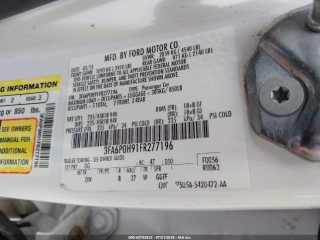 2015 FORD FUSION 3FA6P0H91FR277196 Photo 8