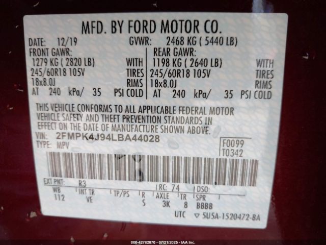 2020 FORD EDGE 2FMPK4J94LBA44028 Photo 8