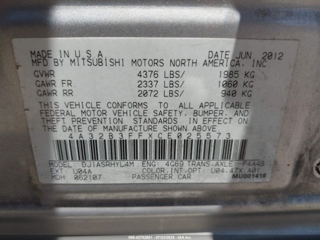 2012 MITSUBISHI GALANT 4A32B3FFXCE025573 Photo 8