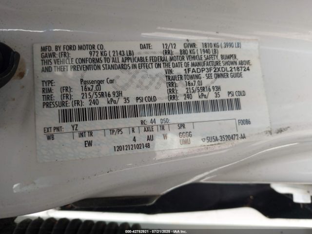 2013 FORD FOCUS 1FADP3F2XDL218724 Photo 8