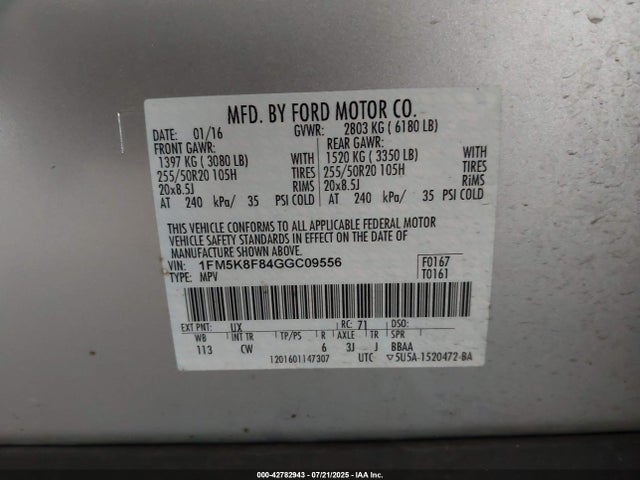 Ford 2016 2016 1FM5K8F84GGC09556 Image 9