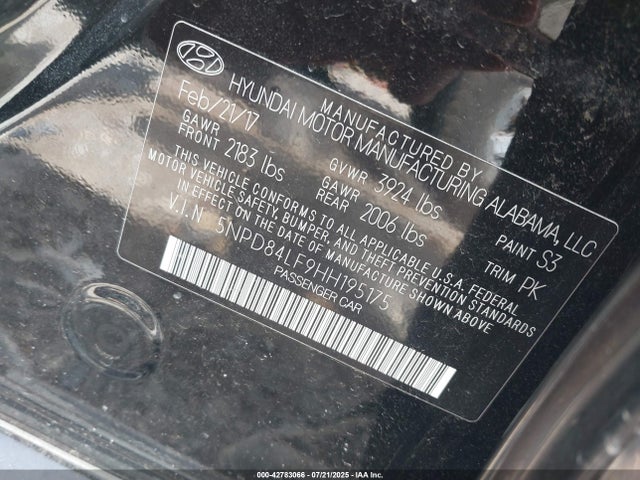 5NPD84LF9HH195175 Hyundai Elantra