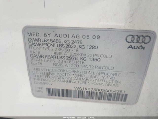2009 AUDI Q5 WA1KK78R09A054351 Photo 8