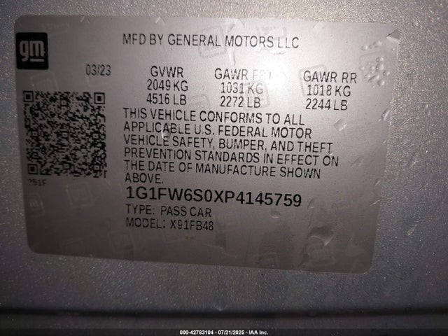 1G1FW6S0XP4145759 Chevrolet 2023