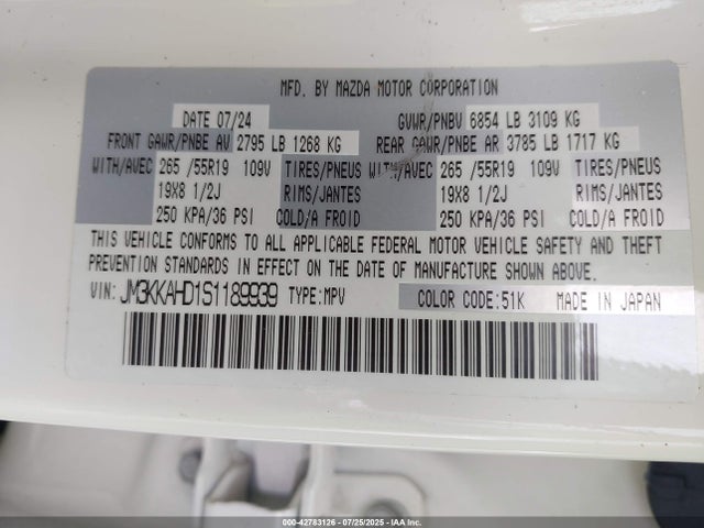 JM3KKAHD1S1189939 Mazda h3 standard power